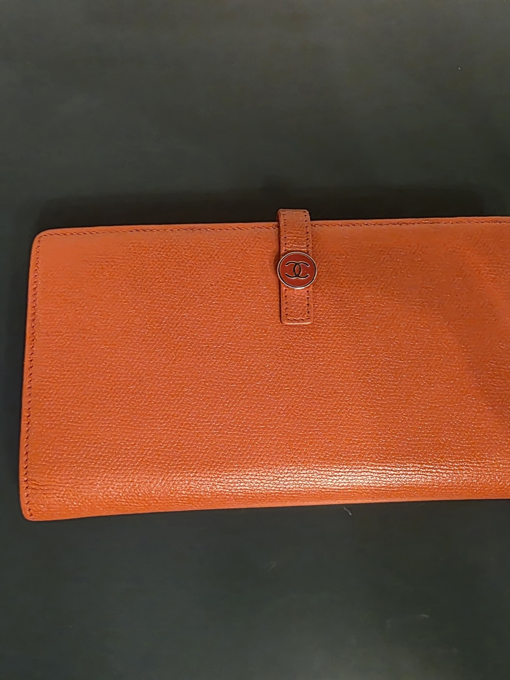 CHANEL Orange Textured Leather Continental Wallet with CC Snap